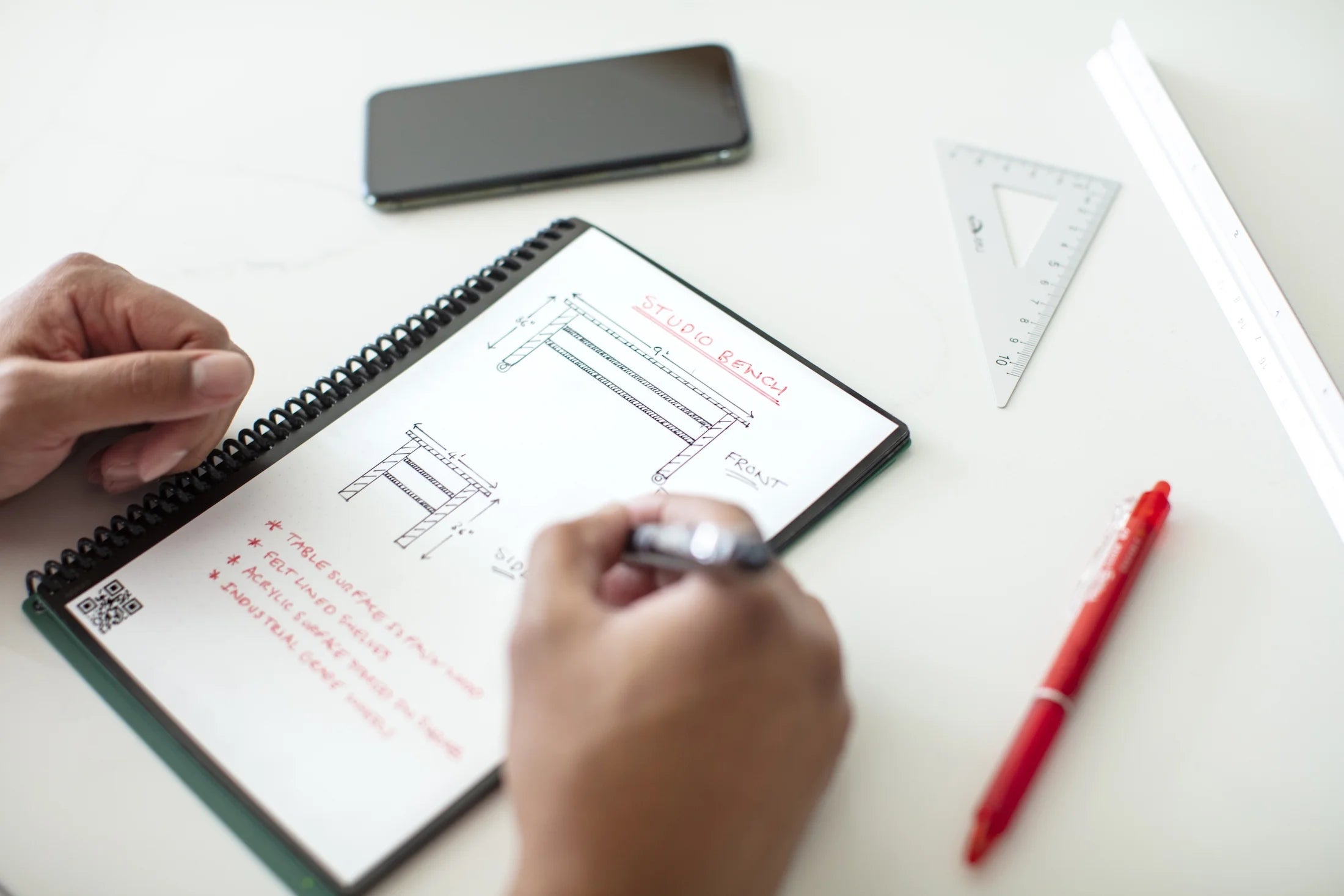 Note Smart Reusable Spiral Notebook, Dot-Grid and Lined, 36 Pages, 5" X 7", Black