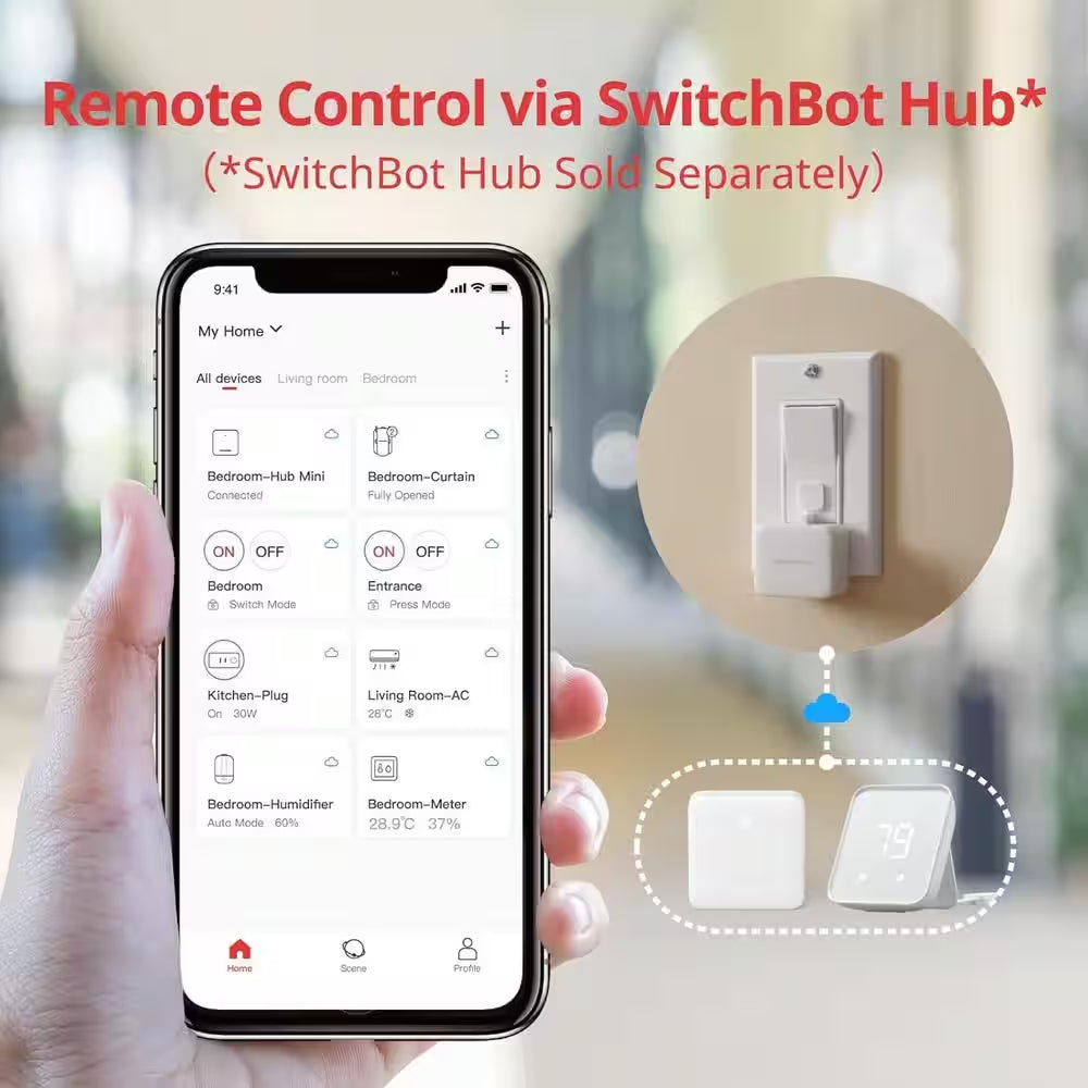 Smart Switch Fingerbot Button Pusher with Timer and App Control for Rocker Switches and 1-Way Buttons, Black